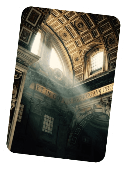 Interno di una basilica romana illuminato dalla luce